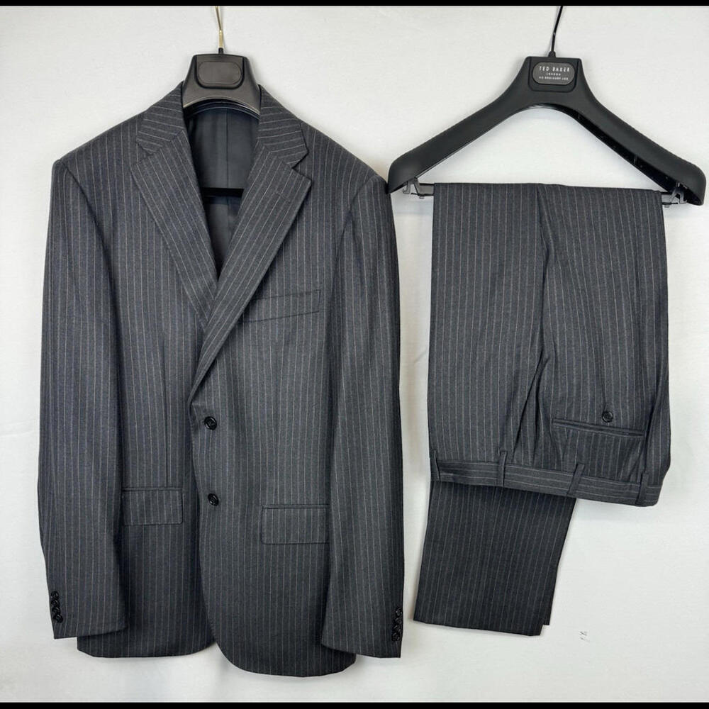 Corneliani Leader Virgin Wool Cashmere 2-Piece Suit Striped Gray Size 50 R - 7